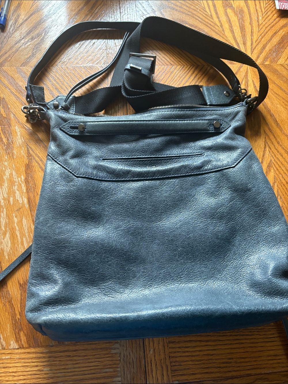 Back to School sale - Botkier Navy Blue Leather Crossbody with Front Zip